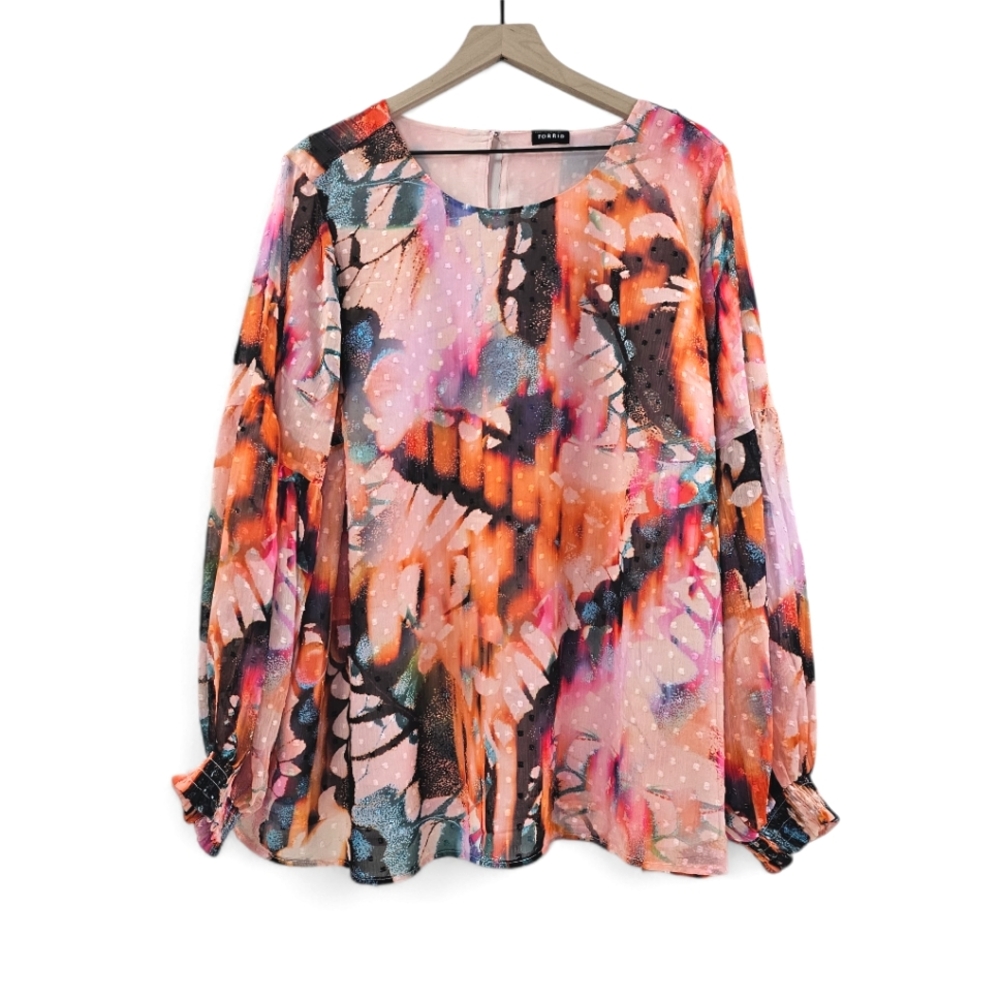 Torrid Women's Clip Dot Blouson Chiffon Blouse Top Size 2X